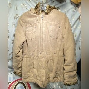 Cozy Tan Kids Puffer Jacket with Faux Fur Trim